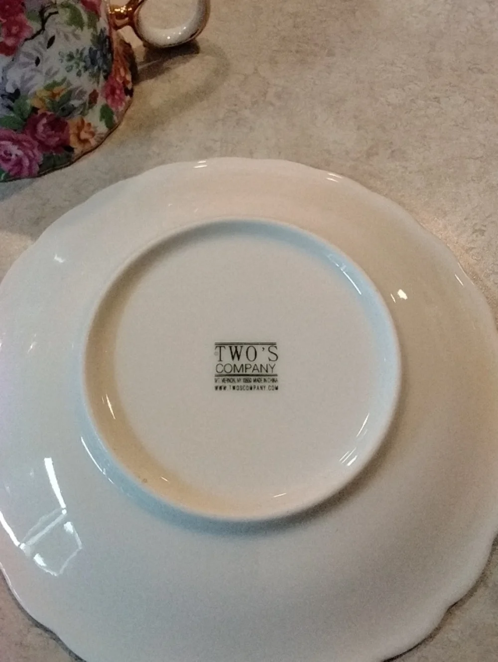 Vintage Style Two's Company Floral Chintz Porcelain Gold Trim Teacup and Saucer